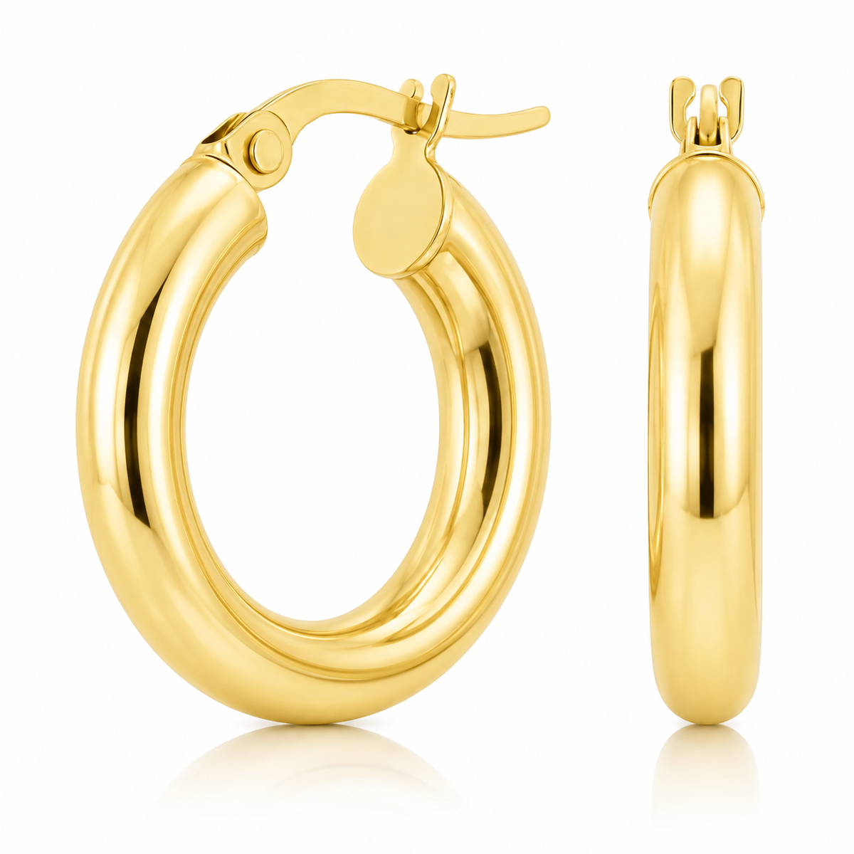 14K Yellow Gold High-Polish Round Hoop Earrings – 4mm