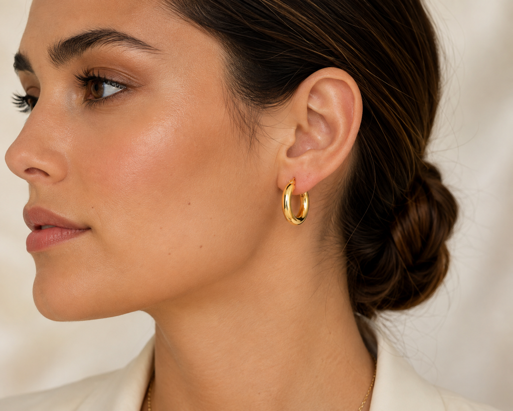 14K Yellow Gold High-Polish Round Hoop Earrings – 4mm