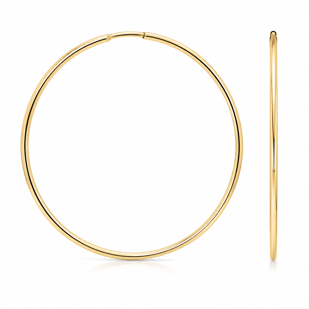 14K Yellow Gold High-Polish Endless Hoop Earrings – 1.5"