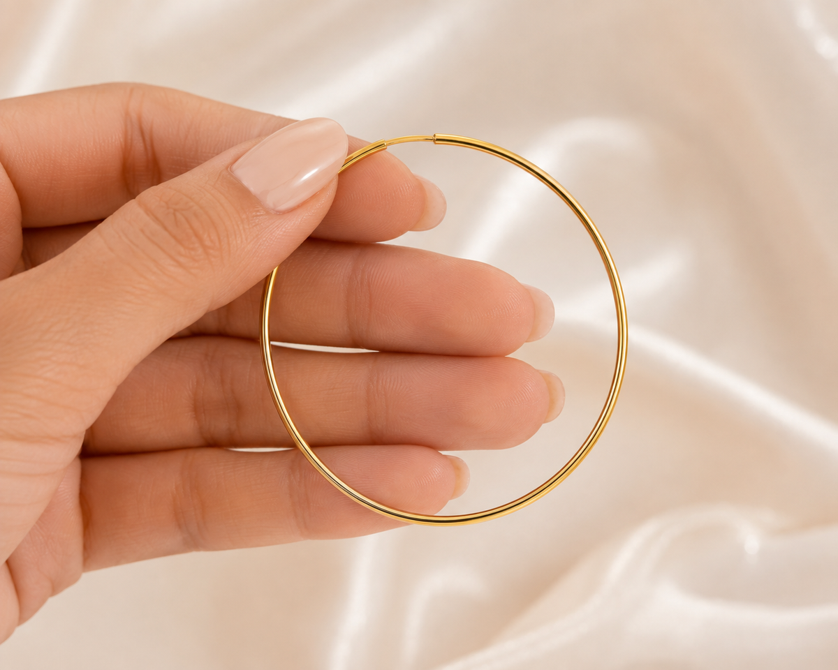 14K Yellow Gold High-Polish Endless Hoop Earrings – 1.5"