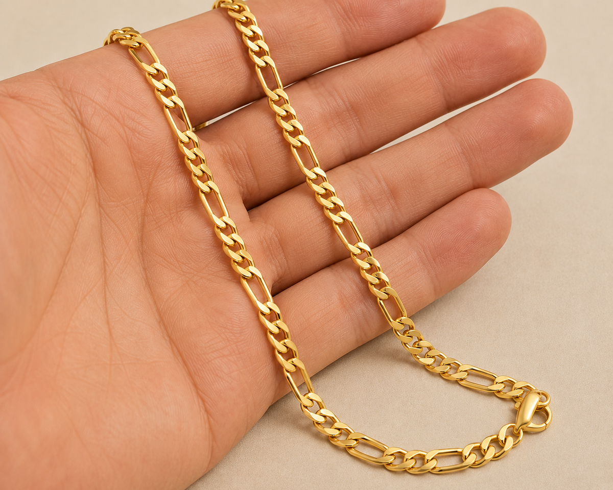 14K Yellow Gold Solid Figaro Chain – 3.8mm