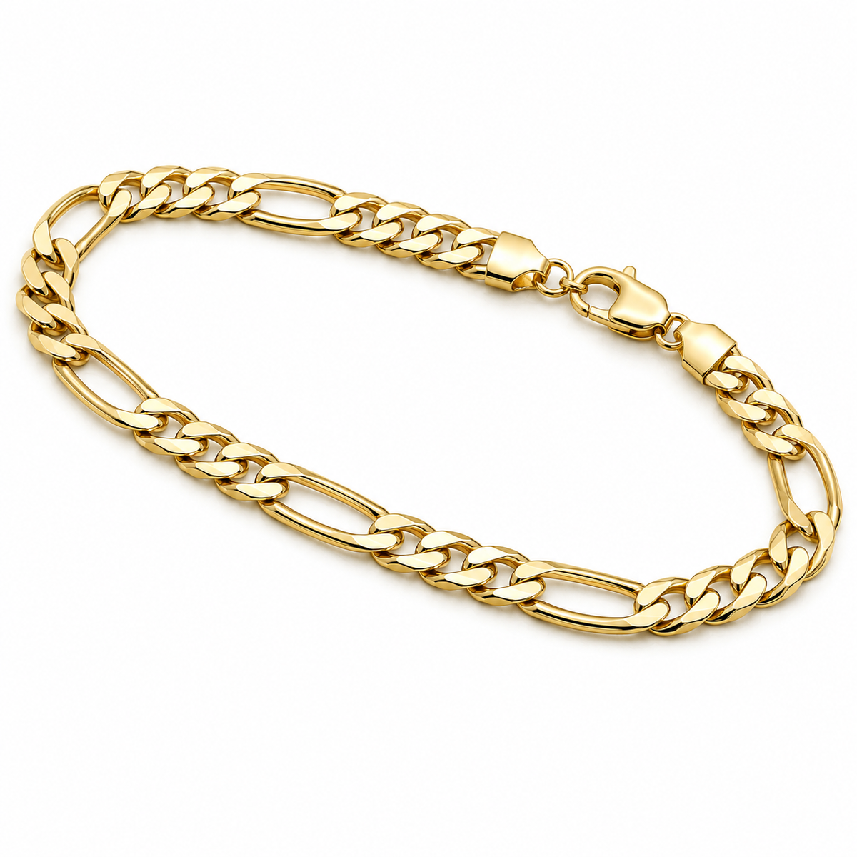 14K Yellow Gold Solid Figaro Bracelet – 7.75mm