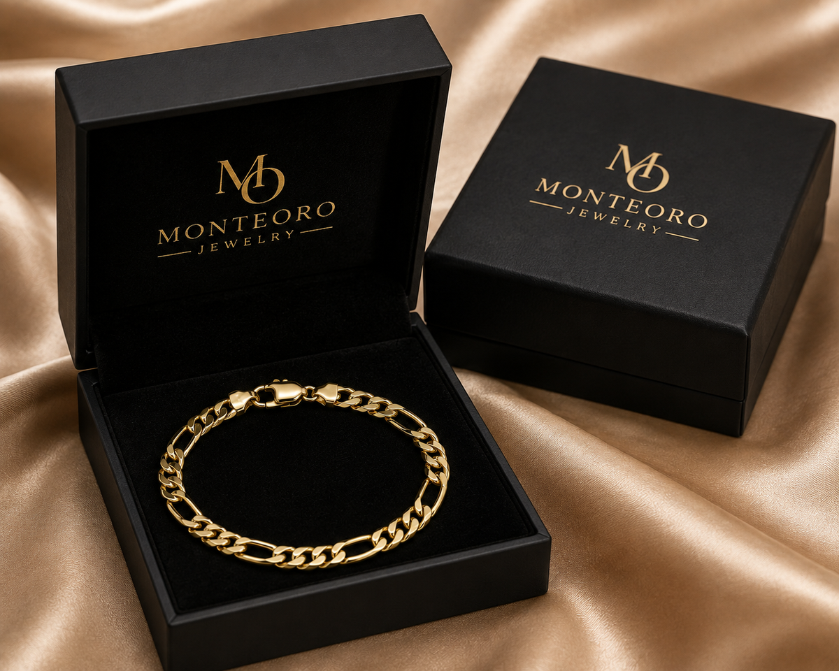 14K Yellow Gold Solid Figaro Bracelet – 7.75mm