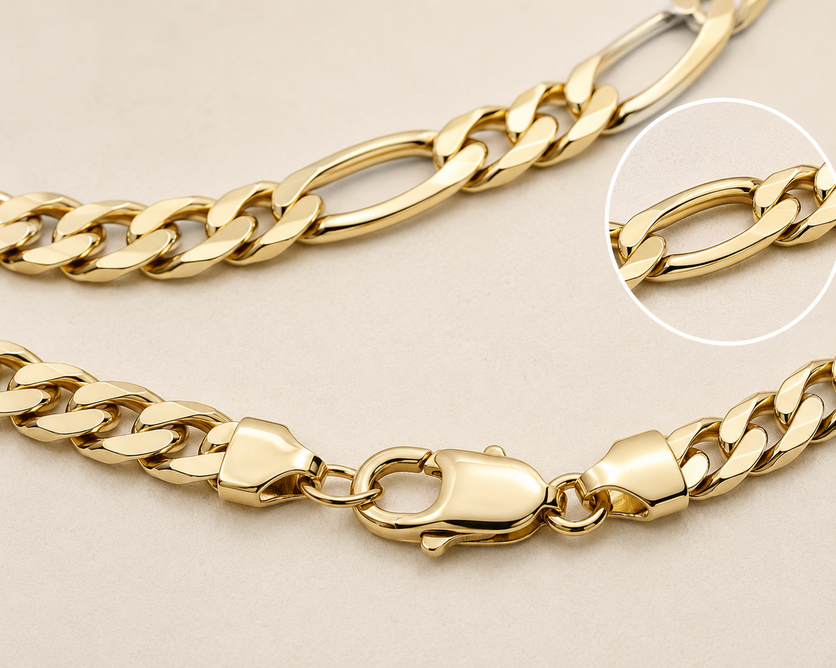 14K Yellow Gold Solid Figaro Bracelet – 7.75mm