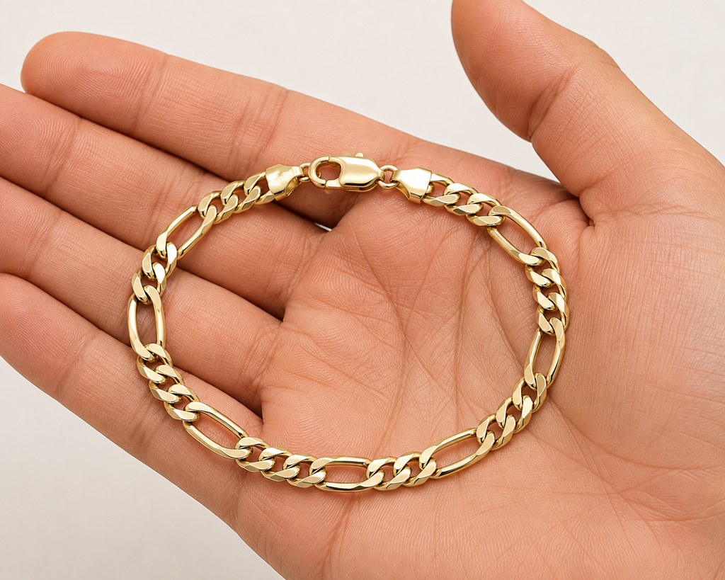 14K Yellow Gold Solid Figaro Bracelet – 7.75mm