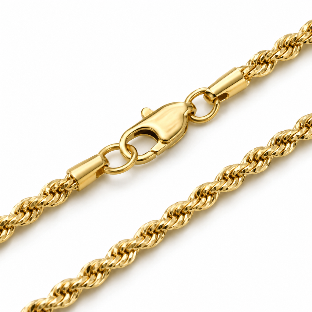 14K Yellow Gold Solid Diamond-Cut Rope Chain – 2.5mm
