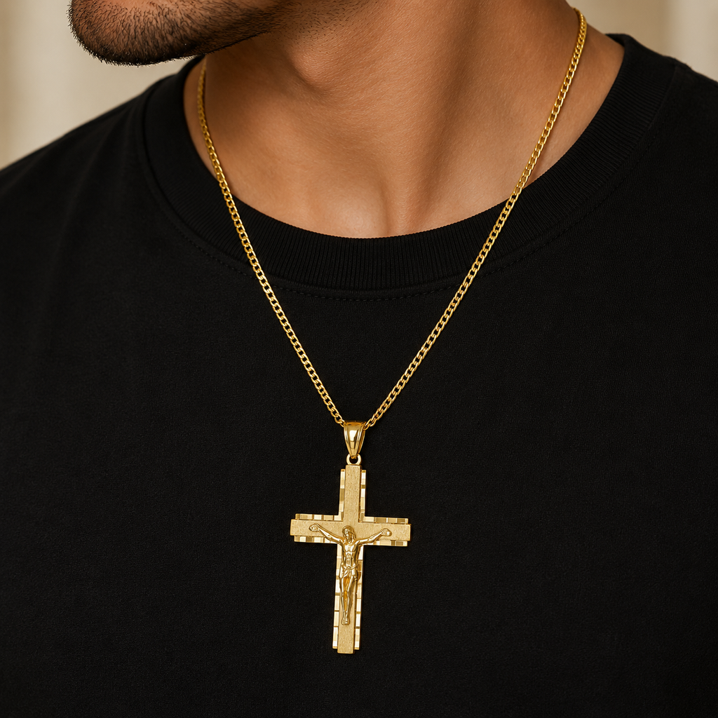 14K Yellow Gold Jesus Christ Crucifix Cross Pendant – 1.9"