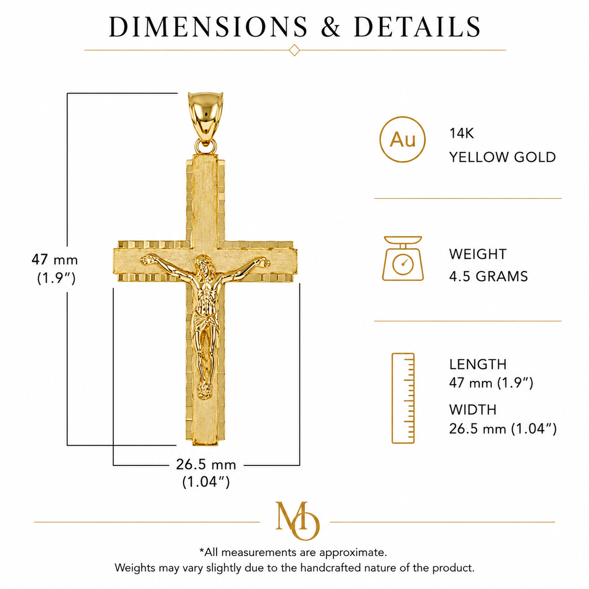 14K Yellow Gold Jesus Christ Crucifix Cross Pendant – 1.9"