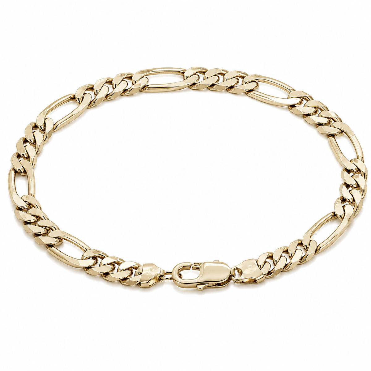 14K Yellow Gold Solid Figaro Bracelet – 7.75mm