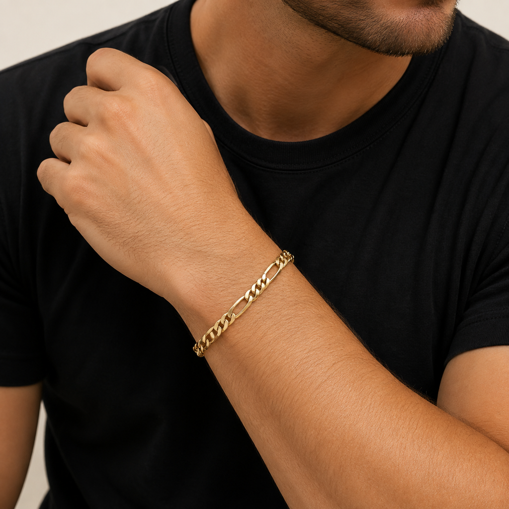 14K Yellow Gold Solid Figaro Bracelet – 7.75mm