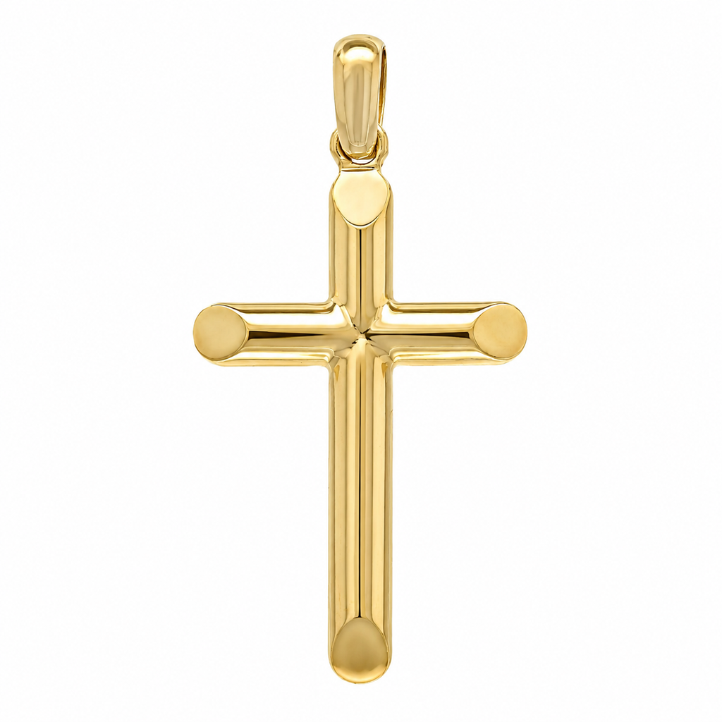 14K Yellow Gold Solid High Polish Cross Pendant – 1.9"