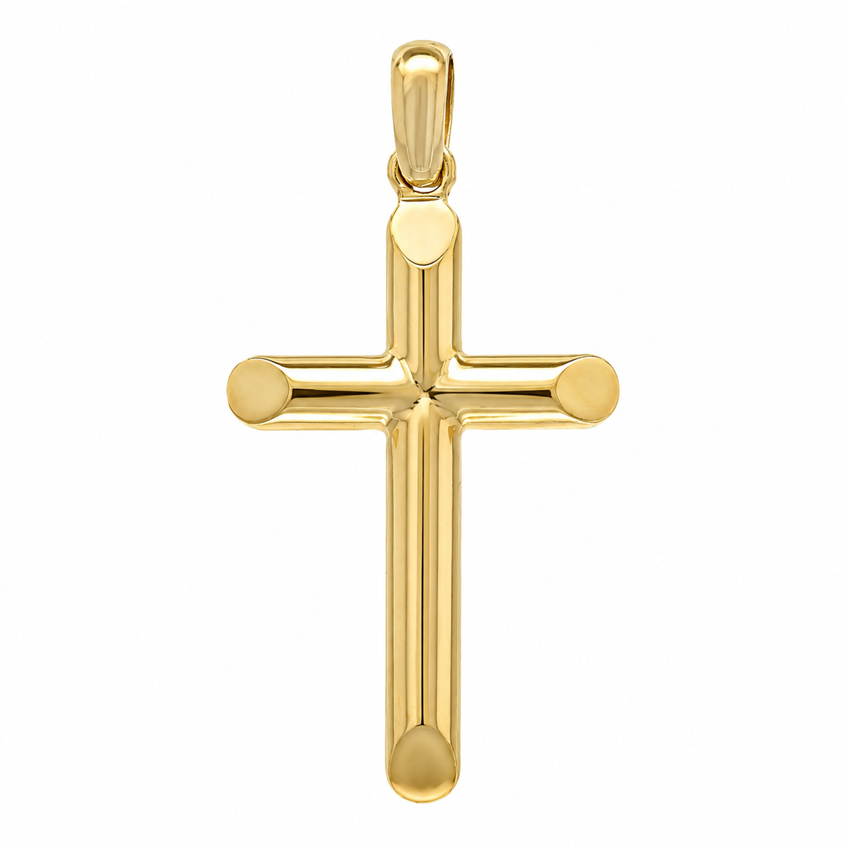 14K Yellow Gold Solid High Polish Cross Pendant – 1.9"