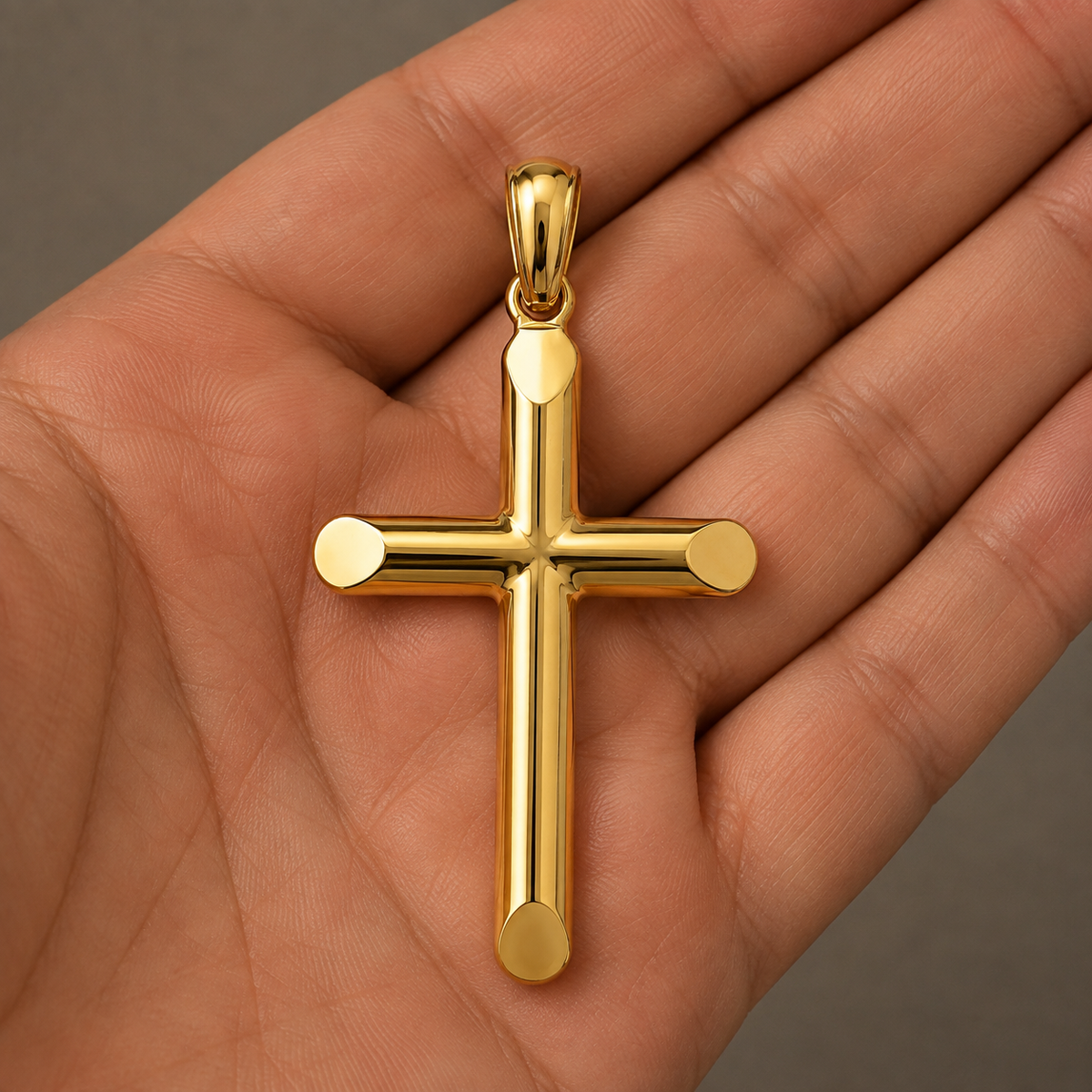 14K Yellow Gold Solid High Polish Cross Pendant – 1.9"
