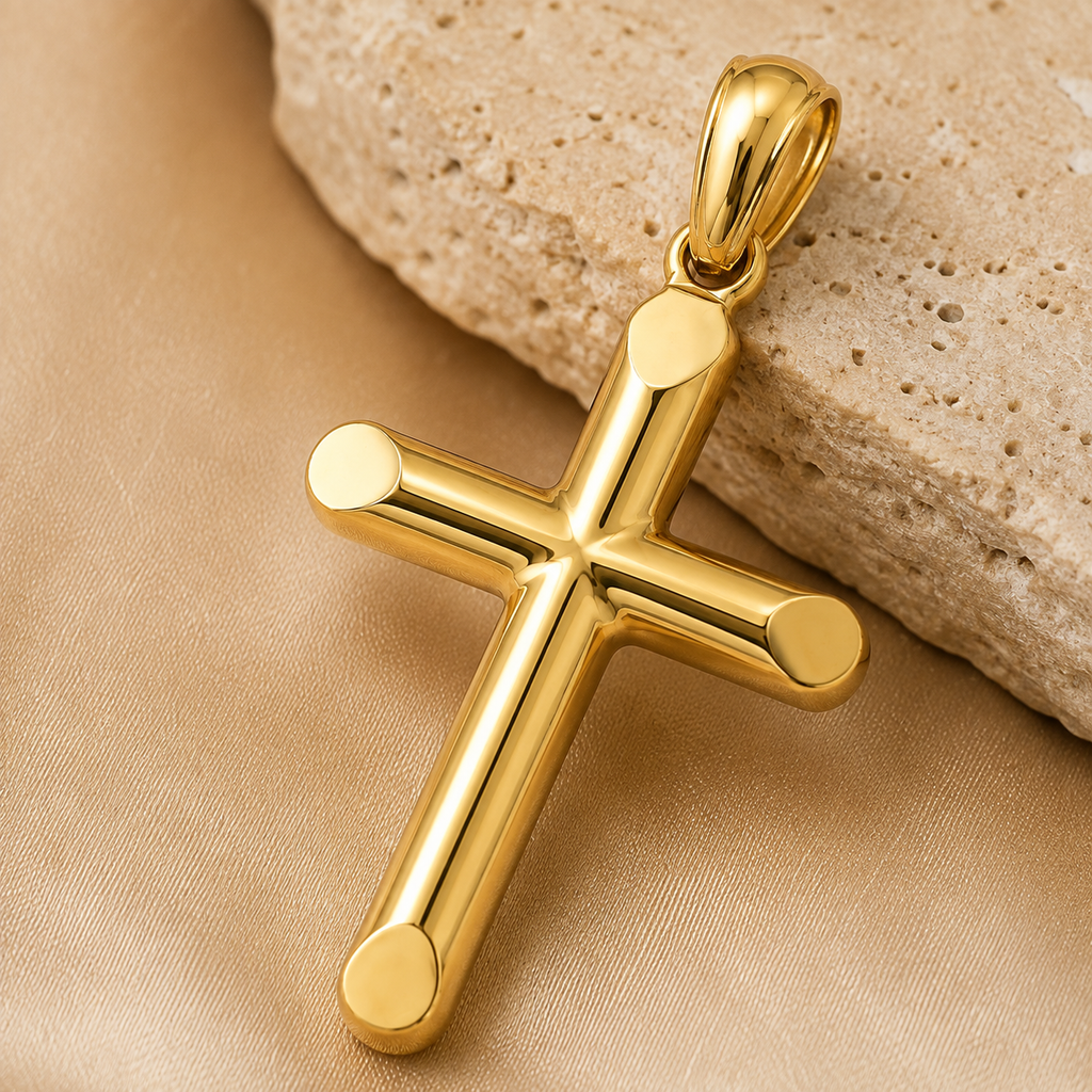 14K Yellow Gold Solid High Polish Cross Pendant – 1.9"