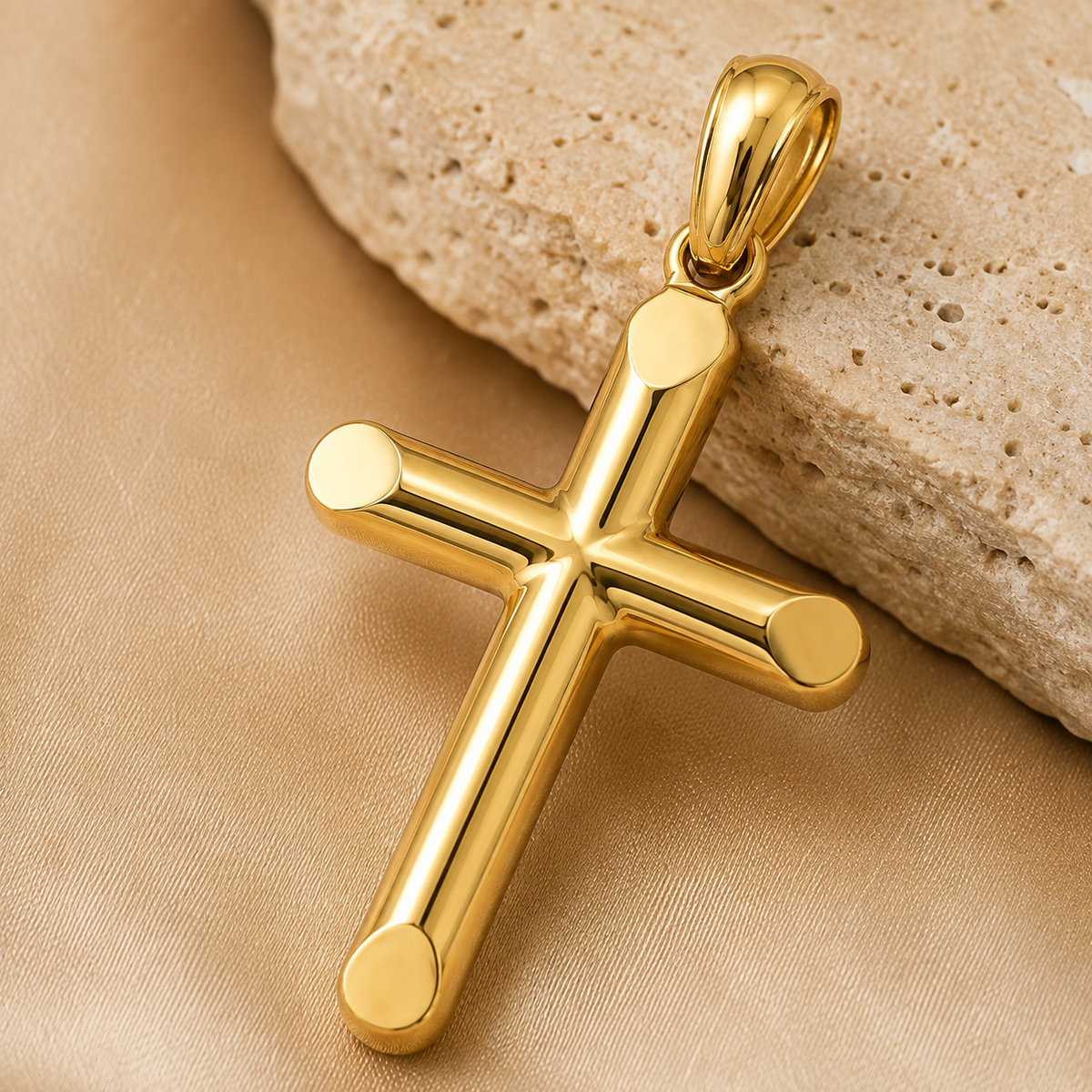 14K Yellow Gold Solid High Polish Cross Pendant – 1.9"
