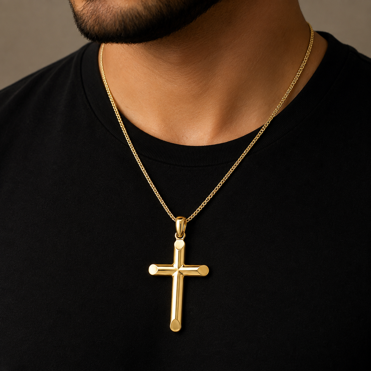 14K Yellow Gold Solid High Polish Cross Pendant – 1.9"