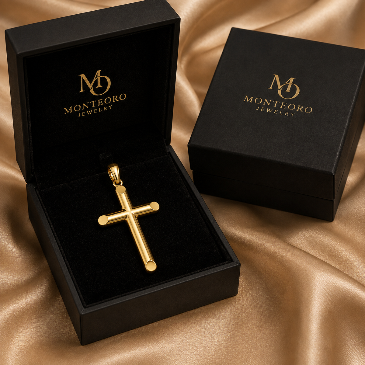 14K Yellow Gold Solid High Polish Cross Pendant – 1.9"