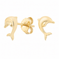 14K Yellow Gold High-Polish Jumping Dolphin Stud Earrings