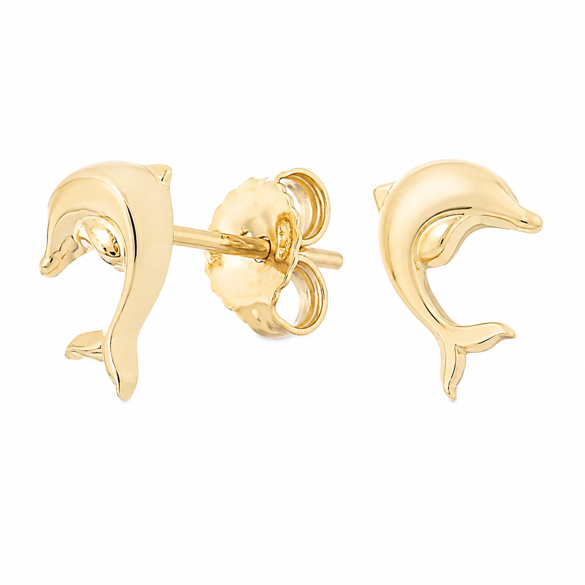 14K Yellow Gold High-Polish Jumping Dolphin Stud Earrings