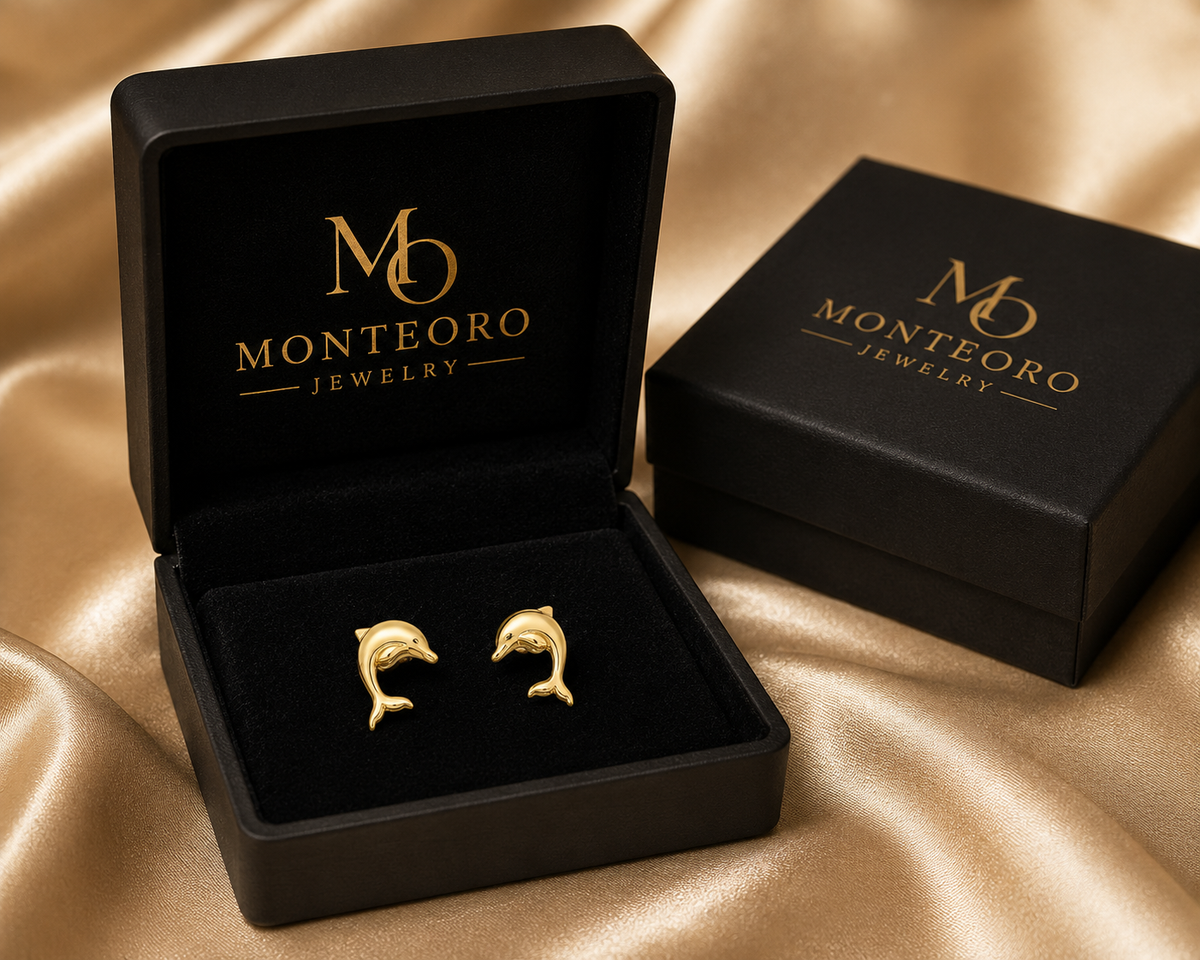 14K Yellow Gold High-Polish Jumping Dolphin Stud Earrings
