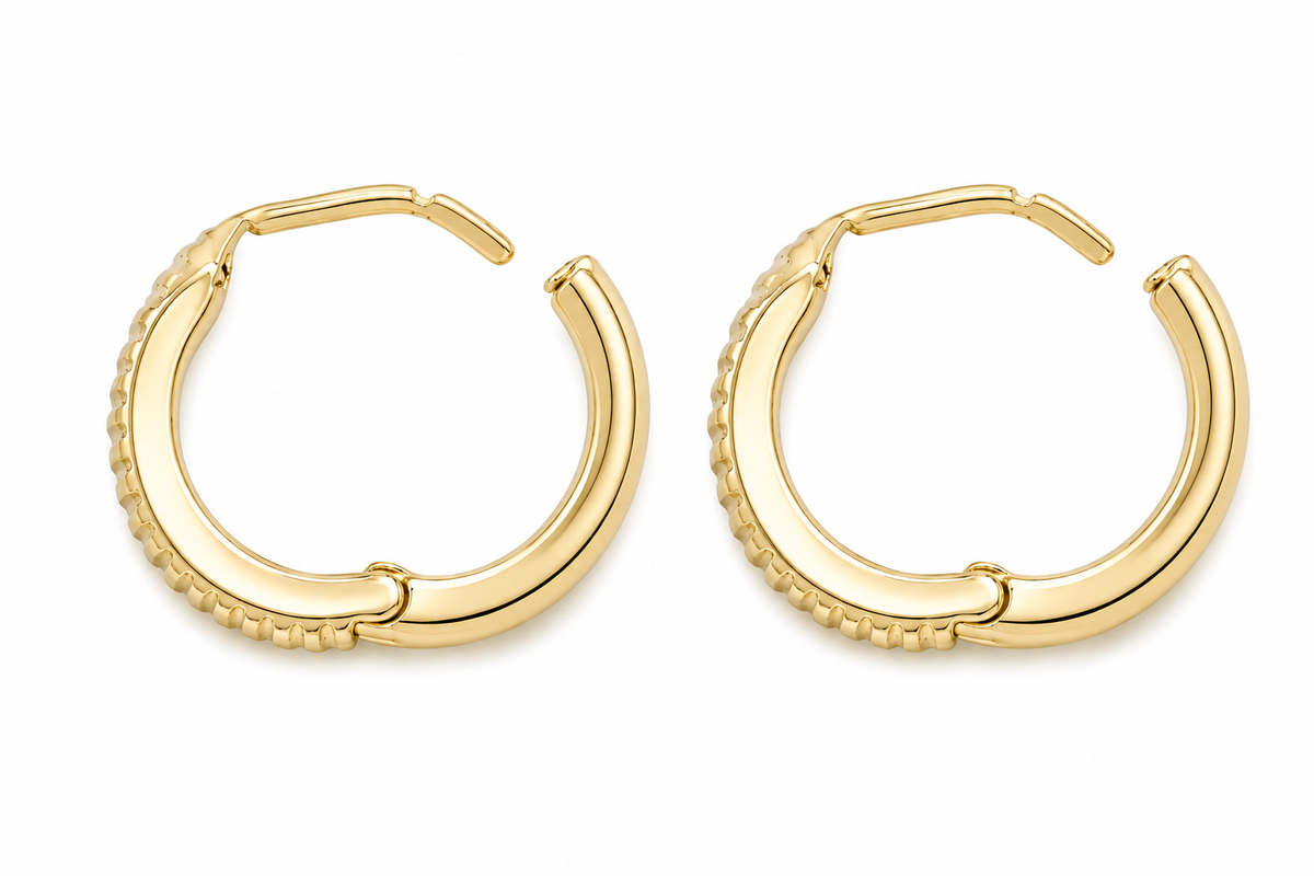 14K Yellow Gold Diamond-Cut Huggie Earrings