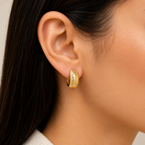 14K Yellow Gold Diamond-Cut Huggie Earrings