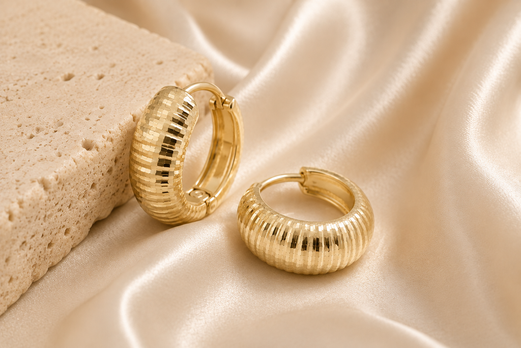 14K Yellow Gold Diamond-Cut Huggie Earrings