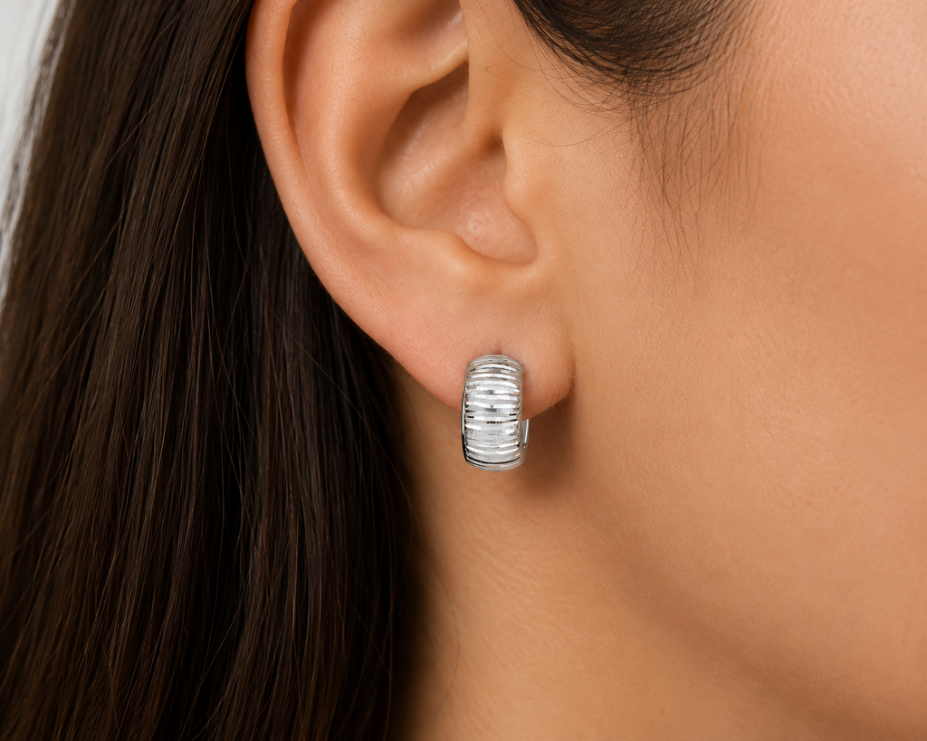 14K Yellow Gold Diamond-Cut Huggie Earrings