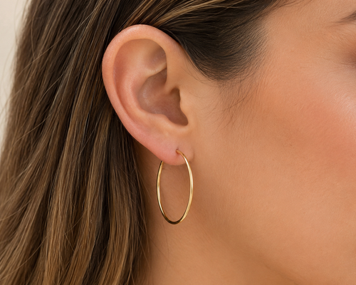 14K Yellow Gold High-Polish Endless Hoop Earrings – 1.5"