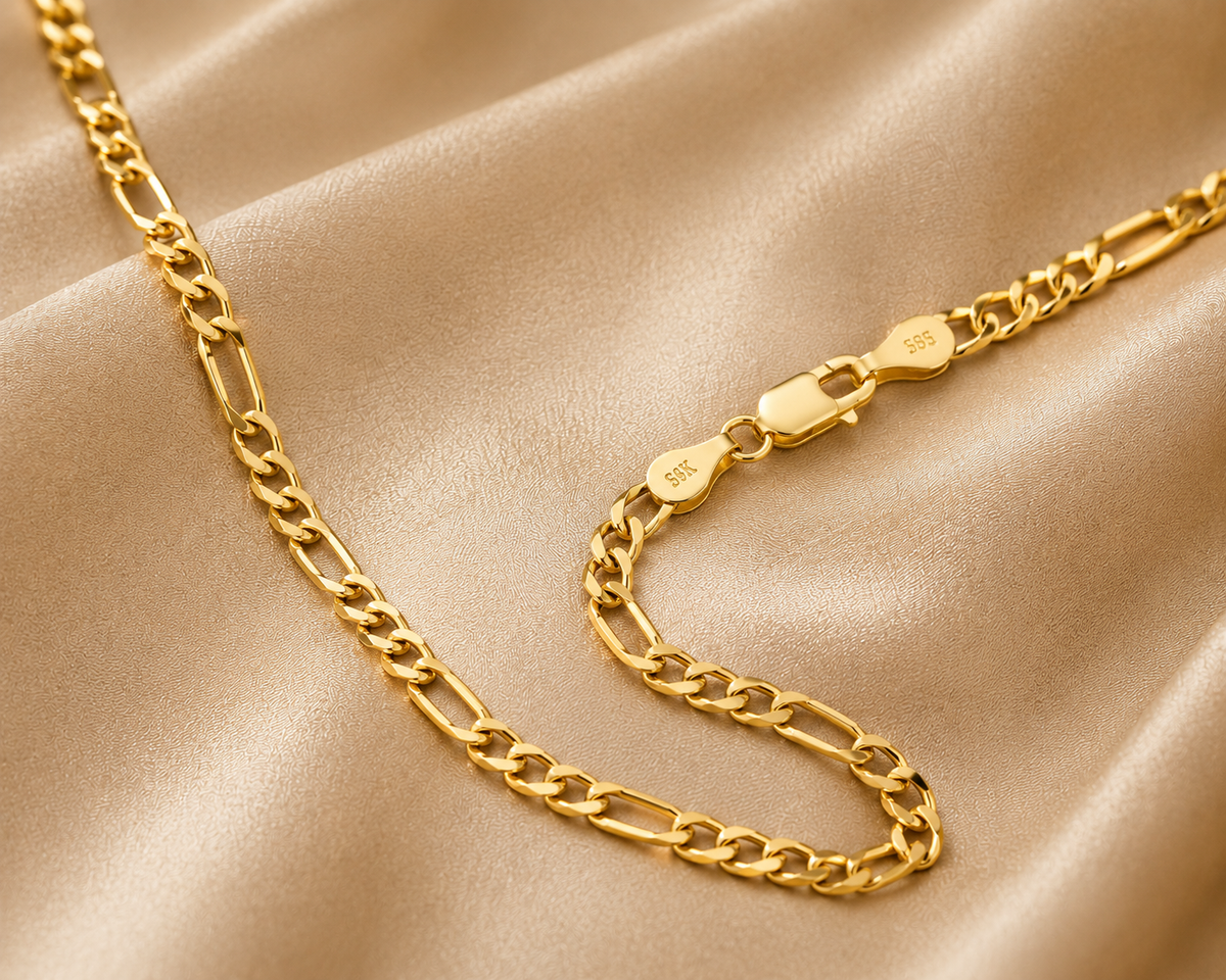 14K Yellow Gold Solid Figaro Chain – 2.3mm