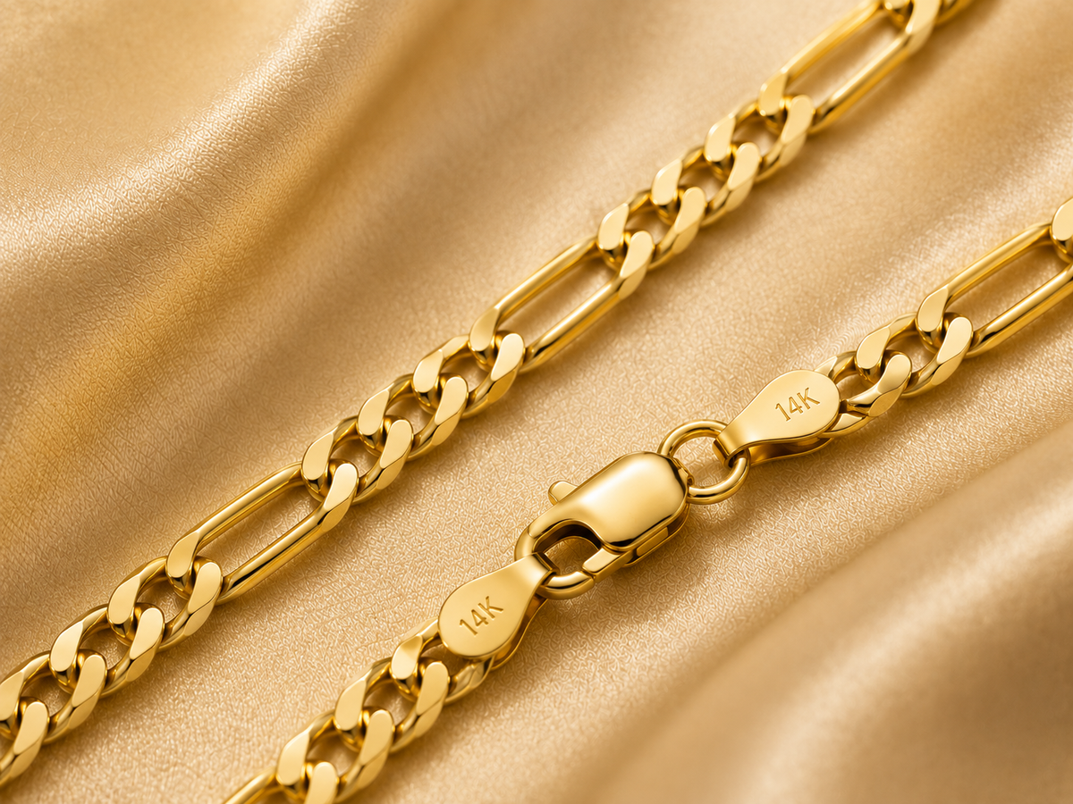 14K Yellow Gold Solid Figaro Chain – 3.8mm