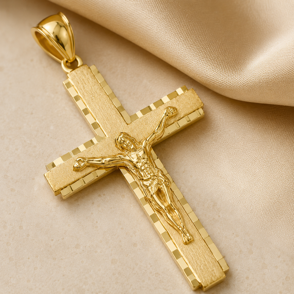 14K Yellow Gold Jesus Christ Crucifix Cross Pendant – 1.9"