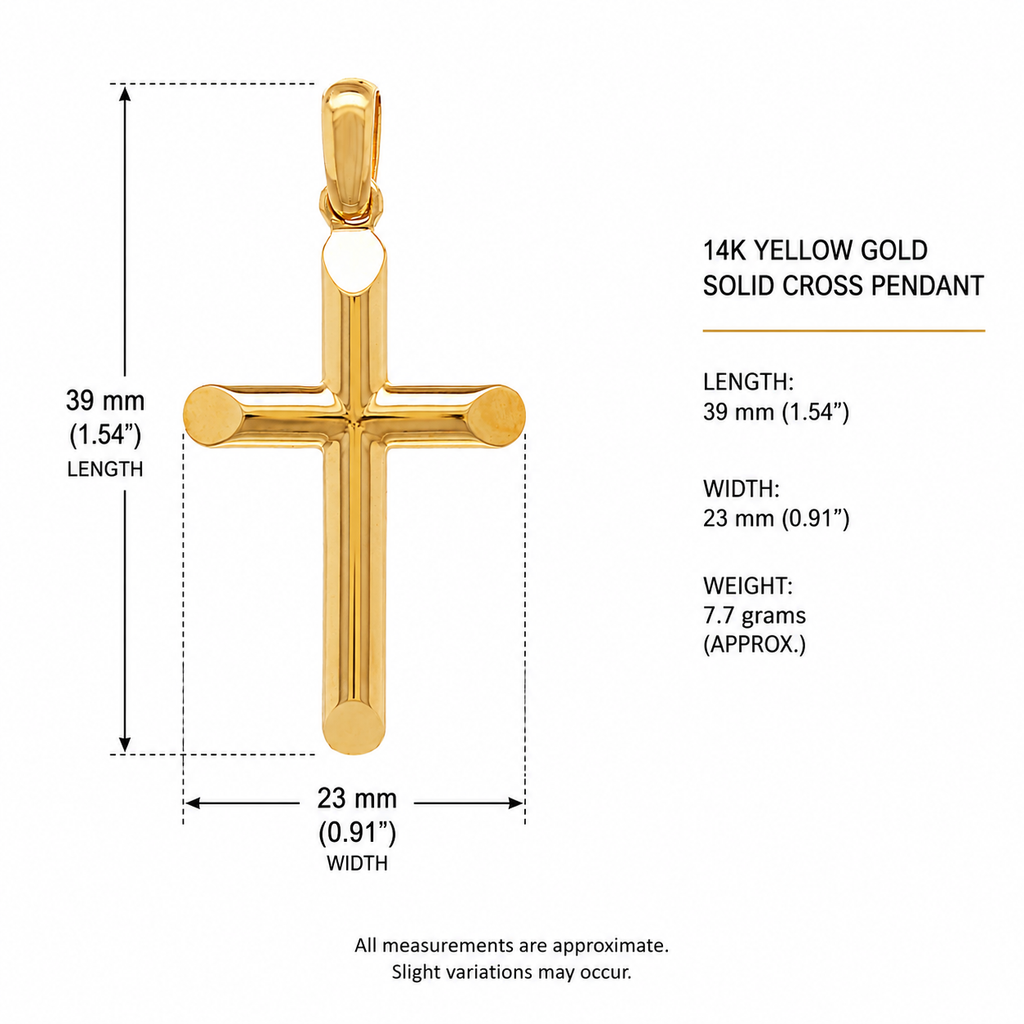 14K Yellow Gold Solid High Polish Cross Pendant – 1.9"