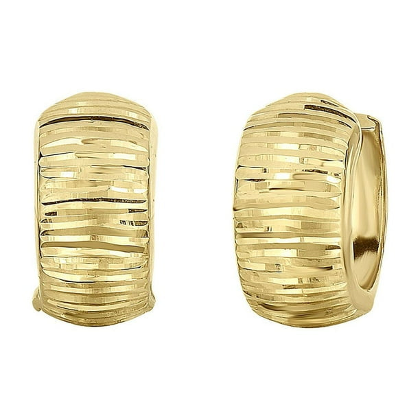 14K Yellow Gold Diamond-Cut Huggie Earrings